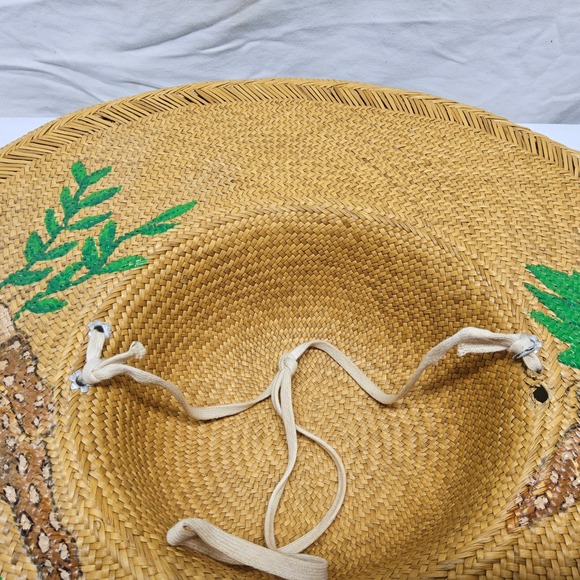 Art Toppers Inc Hand Painted Sun Hat Women OS Tan Leopard Jungle Wide Brim Straw